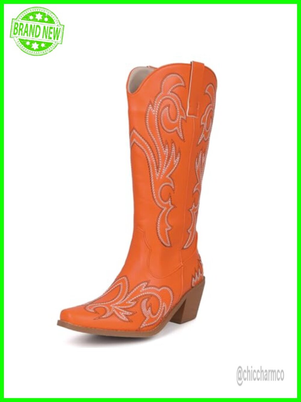 PU Leather Embroidered Cowgirl Boots Snip Toe Knee High Western